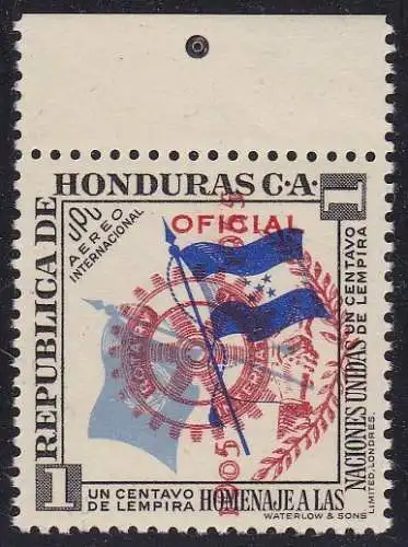 1955 HONDURAS, YT PA 207 drehbar 1 Cent. POSTFRISCH/** ABWECHSLUNG VERTIKALER ÜBERDRUCK - SELTEN WENIGE VORHANDENE EXEMPLARE