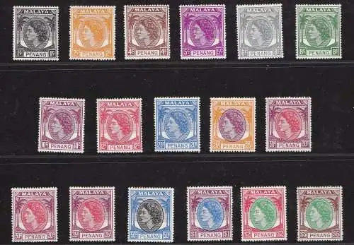 1954 MALAYSISCHE STAATEN PENANG - SG 28/43 Serie von 16 mnh/**