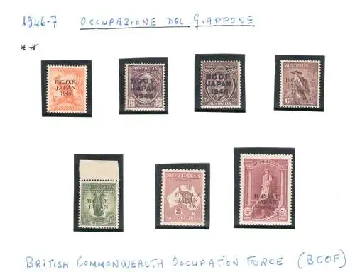 1946-47 BCOF British Commonwealth Occupation Force (JAPAN) AUSTRALIA, SG 7er Set n. 1/7 mnh** Original Einbaugummi