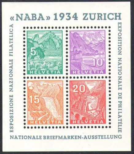 1934 SCHWEIZ, BF Nr. 1 NABA, neuer Original-Vollgummi ohne Zungenspur, LUXUS MNH**