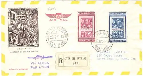 1951 Vatikanstadt, Aerogramm, Monaco Graziano PA 20/21 Reise in die USA