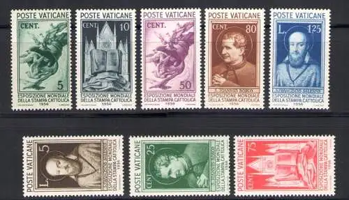 1936 Vatikan, neue Briefmarken, vollständiges Jahr 8 Werte der ORDENTLICHEN Post (Katholische Druckserie) postfrisch **