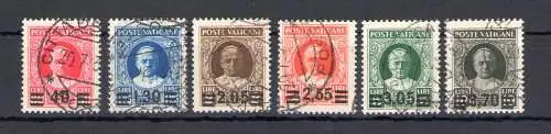 1934 Vatikan, Provisorische Serie Nr. 35/40, 6 Werte aufgedruckt gebraucht - Historisches Zertifikat Alberto Diena - I. Auflage