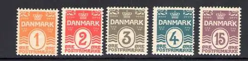 1905-06 DÄNEMARK, gewöhnliche Serie, ovale Zahl - 5 Werte Nr. 48/52 mnh**