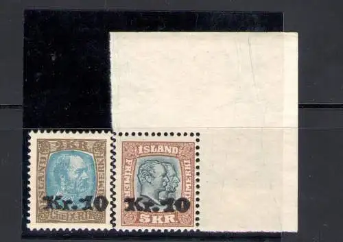 1929-30 ISLAND, Briefmarken Nr. 45 und 61 überdruckt mit Neuwert, 2 Werte Nr. 121/122 MNH** Raybaudi zertifiziert