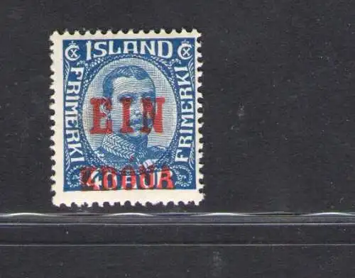 1926 ISLAND, Briefmarke Nr. 109 überdruckt 1 K. von 40 a., 1 Val Nr. 120 mnh** Zertifikat De Simoni