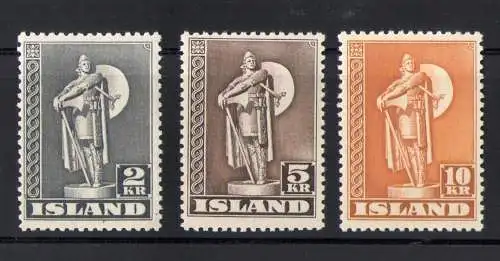 1939-47 ISLAND, Karlsefni-Statue, 4 Val Nr. 186I-188I Verzahnung 11 1/2 MNH**