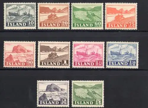 1950 ISLAND, Nationale Aktivitäten, 10 Val Nr. 224-233 mnh** (1,25 Kr. mit Druckabziehbild)