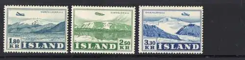 1952 ISLAND, Luftpost, Flugzeug und Ansichten, 3 Val Nr. A27-A29 MNH**