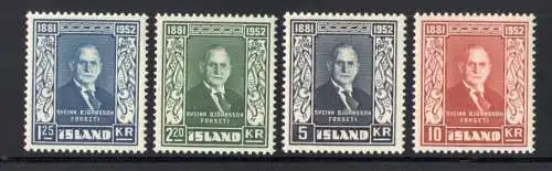 1952 ISLAND, Geburtstag Präsident Sveinn Bjornsson, 4 Val Nr. 239-242 MNH**
