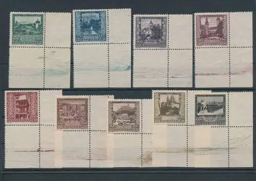 1923 ÖSTERREICH, Nr. 304/312 - Österreichische Stadtansichten, 9 Werte - postfrisch** - Blattecke