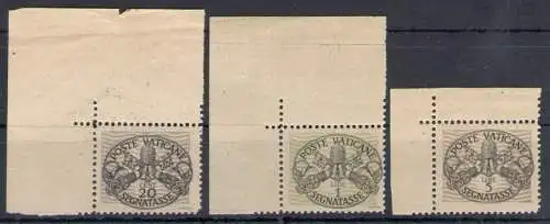 1946 Vatikan, graue Papierschilder 3 Val, Winkelblatt - postfrisch**