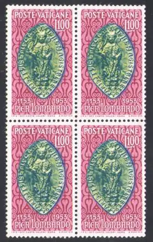 1953 Vatikan, Quartina Pierlombardo, 1 Val Nr. 173 Centrata MNH**