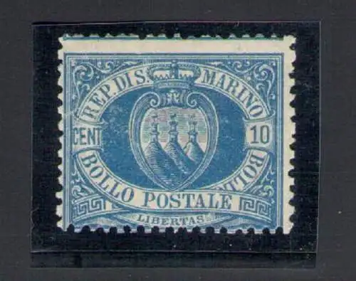 1877 SAN MARINO, Nr. 3A - 10 Cent Blau, Luftpolsterzertifikat - Gute Zentrierung MNH**