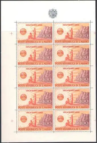 1946 SAN MARINO, Minifol UNRRA, Nr. 6 - Wunderschön ohne Falten - postfrisch **