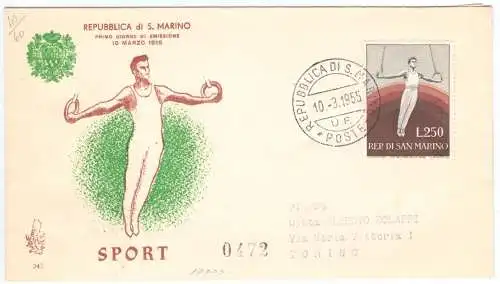 1955 SAN MARINO, Sport III, VENETIEN Nr. 242, GEREIST nach Turin