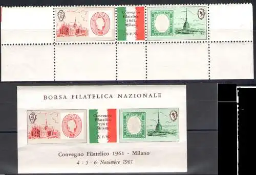 1961 Filatelico Milano Convegno - Blatt + Serie, neu mit integriertem Gummi, ERINNOFILO MNH**