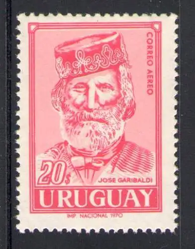 1970 Uruguay, Luftpost - $ 20 Rot, 100 Jahre Teilnahme am Preußisch-Französischen Krieg, Garibaldi, 1 Wert postfrisch**