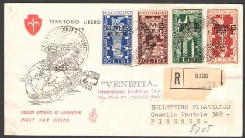 1949 TRIEST A - Biennale von Venedig auf Umschlag Venedig Nr. 8 Empfohlen für Italien