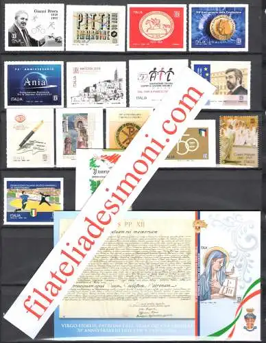 2019 Italien Republik, komplettes Jahrgang, neue Briefmarken, 73 Werte + 5 Blätter + gefaltetes Maccari-Blatt + Maccari-Heft - postfrisch **