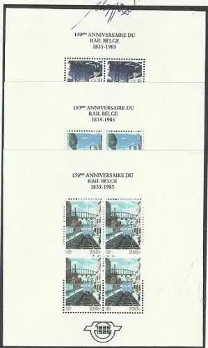 1985 Belgien - COB Katalog TRBL1N/3F - 150 Jahre Eisenbahn - 3 Blätter - MNH** - Caffaz-Zertifikate