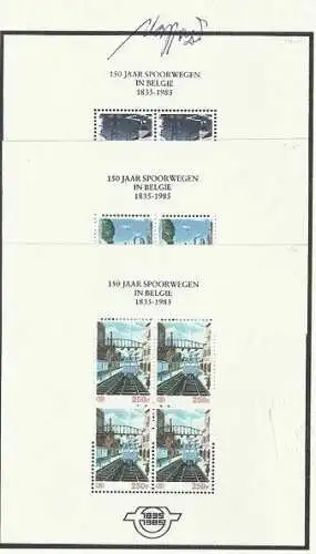 1985 Belgien - COB Katalog TRBL1N/3F - 150 Jahre Eisenbahn - 3 Blätter - MNH** - Caffaz-Zertifikate