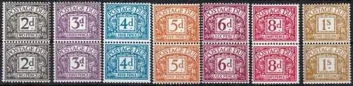 1868-69 GROSSBRITANNIEN, Tassen Nr. 66/72 - 8 Werte in senkrechten Paaren - postfrisch**