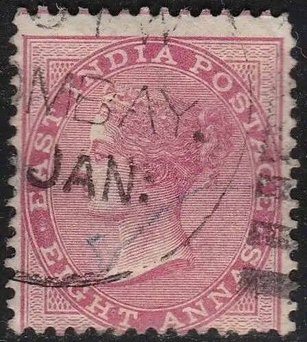 1865 INDIEN, SG 65 8a. Carmine gebraucht