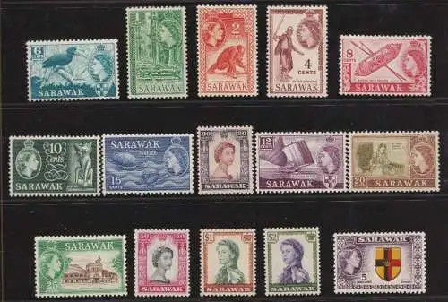 1955-59 SARAWAK, SG Nr. 188/202 Set 15 mnh/**