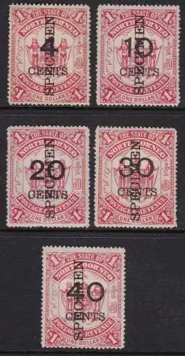 1895 NORTH BORNEO - SG 87/97 PROBEN Serie von 5 MLH-Werten*