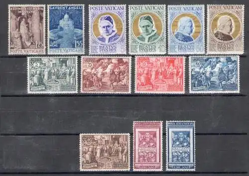 1951 Vatikan, neue Briefmarken, Vollständiges Jahr 13 Werte, 11 der ordentlichen Post + 2 der Luftpost - postfrisch **