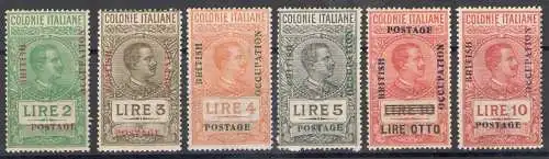 1941 Stempelmarken der italienischen Kolonien mit überstampferter British Occupation und nicht ausgegebenes Porto 6 val, Nr. 11-12-13-15-16-17 mnh** (fehlt Nr. 14)