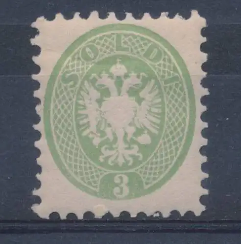 1864 LOMBARD VENETO, Nr. 42 - 3 Geld GRÜN gezahnt 9 1/2, Originalgummi, Gr.L. signiert Vaccari MLH*