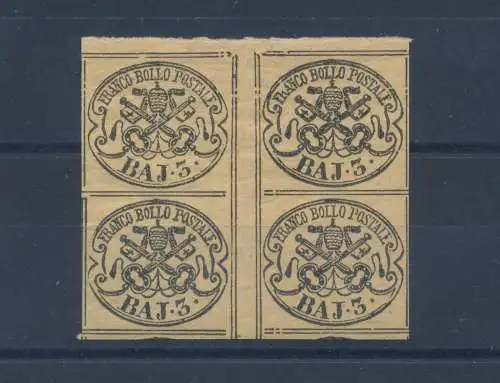 1852 Kirchenstaat, 3 baj chromgelb, Nr. 4A, 2 Paare mit Gruppenzwischenraum, MLH*/MNH**