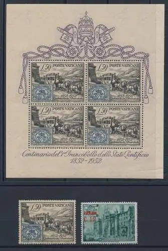 1952 Vatikan, neue Briefmarken, komplettes Jahr 2 Werte, 1 Blatt Wagen postfrisch **