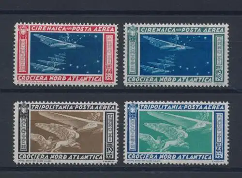 1933 Kyrenaika + Tripolitanien, Luftpost Nr. 18/19 + 28/29 - Balbo Kreuzfahrt, 4 mnh Werte** - Bolaffi Zertifikat