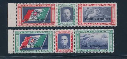 1933 ÄGÄIS, Luftpost - Triptytici Balbo 28/29 mnh ** Unterschrift Bolaffi + Zertifikat