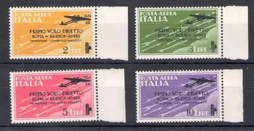 1934 Königreich Italien, Luftpost, Flug Rom - Buenos Aires, 4 Werte, rechter Blattrand, A56/A59 - postfrisch**