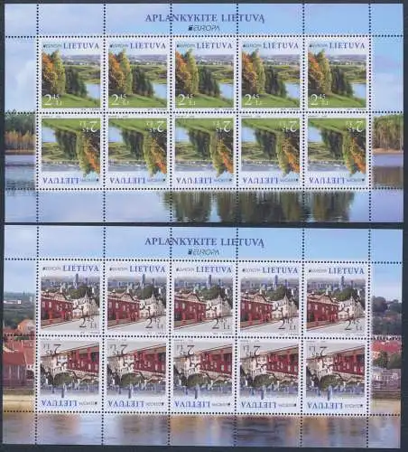 2012 EUROPA CEPT, Litauen, 2 Minifahrzeuge zu je 10 Paaren, Tourismus, postfrisch**