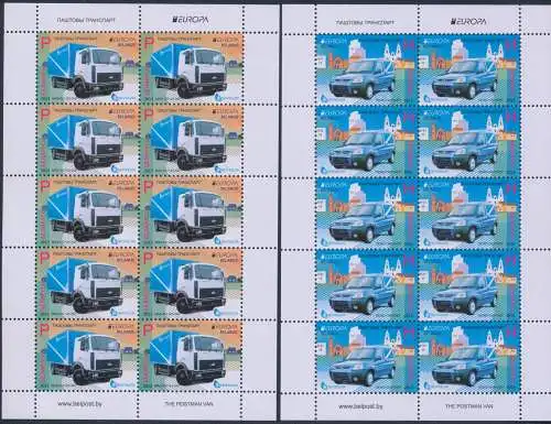 2013 EUROPA CEPT, Weißrussland, 2 Minifahrzeuge der 10er Serie, Postfahrzeuge, postfrisch **