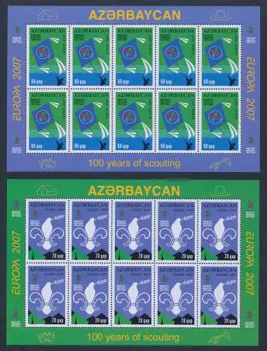 2007 EUROPA CEPT, Aserbaidschan, 2 Minikolle aus 10 Serien, 100 Jahre Pfadfinder, postfrisch**