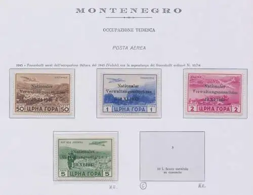 1943 Montenegro, Deutsche Besatzung, montenegroische Briefmarken (Kartenausgabe) überdruckt, Luftpost A1/A4 mnh**