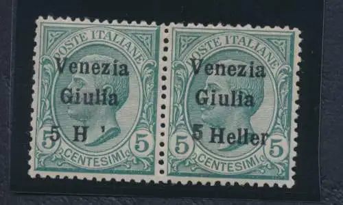 1918 VENEZIA JULIA, Nr. 30ed gepaart mit normal, Sorte 5 H statt 5 Heller, sehr interessant mnh** signiert A.Diena