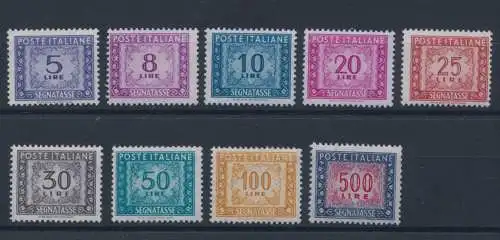 1955-66 Italien - Republik - Kennzeichen Nr. 111/120, 8 Lire Wasserzeichen Sterne, 9 Werte, postfrisch**