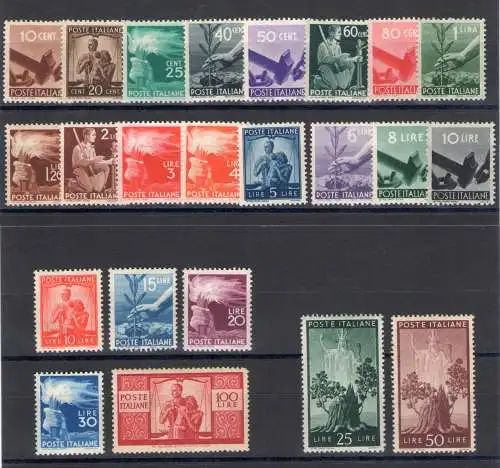 1945 Italien - Republik, Demokratische Serie, 23 Val, Nr. 543/565, Gute/Ausgezeichnete Zentrierung, Sorani MNH-zertifiziert**