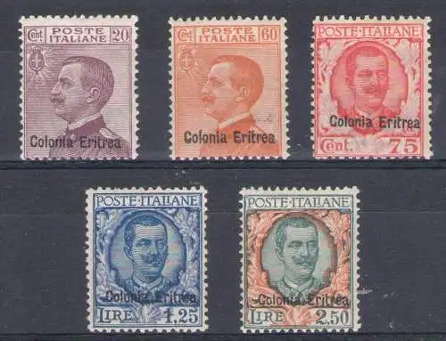 1928-29 Eritrea - Briefmarken mit Überdruck Kolonie Eritrea - 5 Werte Nr. 123/127, dezent / sehr gute Zentrierung, postfrisch**