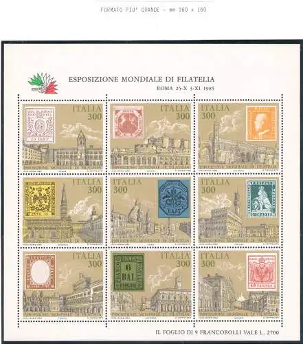 1985 Italien - Weltausstellung der Philatelie, 10 mm höheres Blatt, BF 2c mnh**