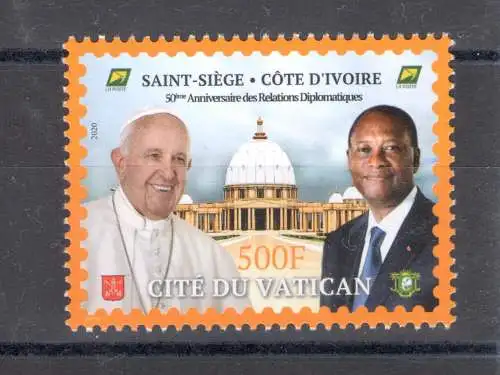 2020 Elfenbeinküste - 50. Jahrestag Diplomatische Beziehungen - Gemeinsame Ausgabe mit dem Vatikan - MNH**