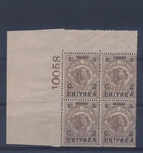 1928-29 Eritrea, Nr. 54 - Eritrea überdruckte Briefmarken, Blattecke mit Tafelnummer, postfrisch**