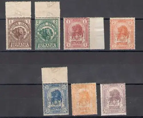 1903 Somalia, Elefanten- und Löwenkopf, Werte in Besa und Anna, Nr. 1/7, postfrisch**
